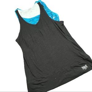 EUC EVERLAST Fitness Racerback Black Tank Top with Blue Sports Bra
